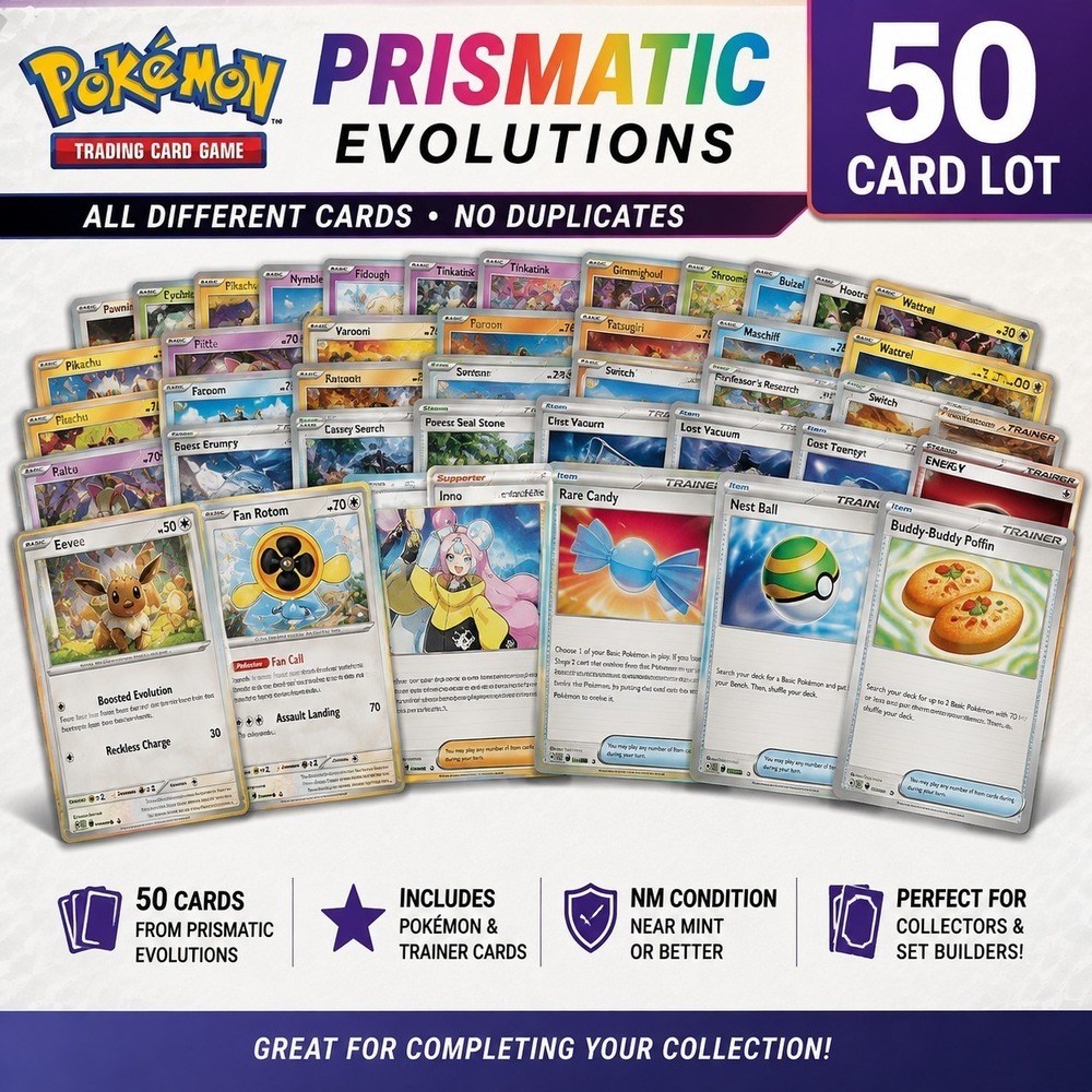 Pokémon Prismatic Evolutions 50 Card Lot Set Builder NM No Duplicates